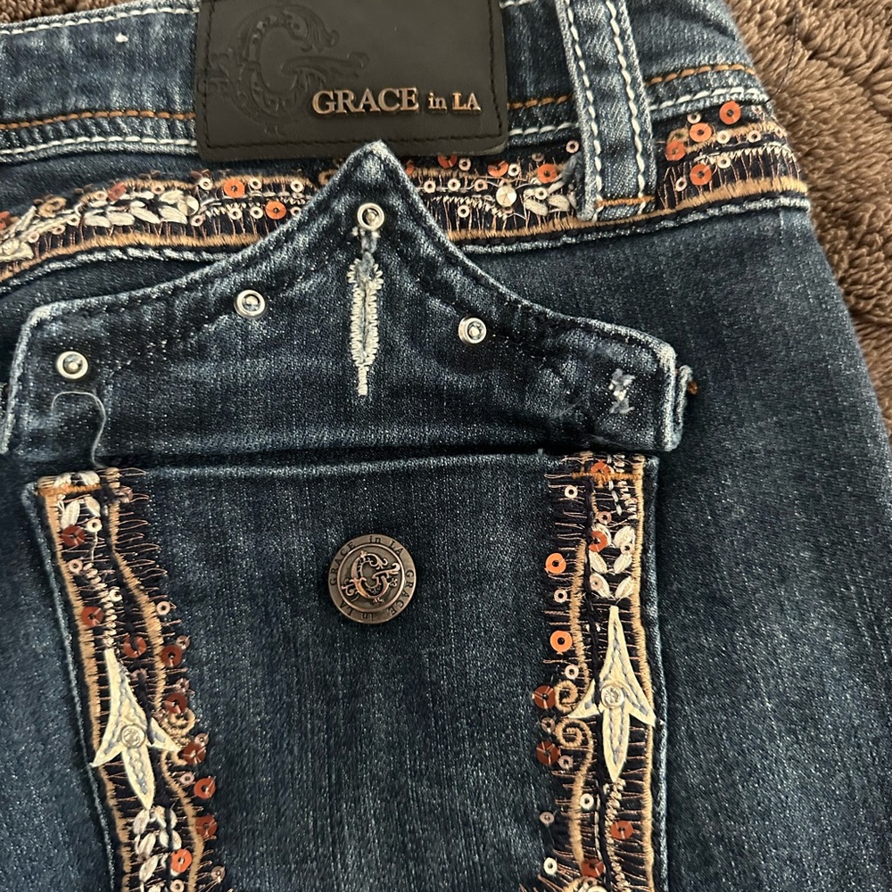 Grace Blue Denim Jeans with copper and Silver Accents